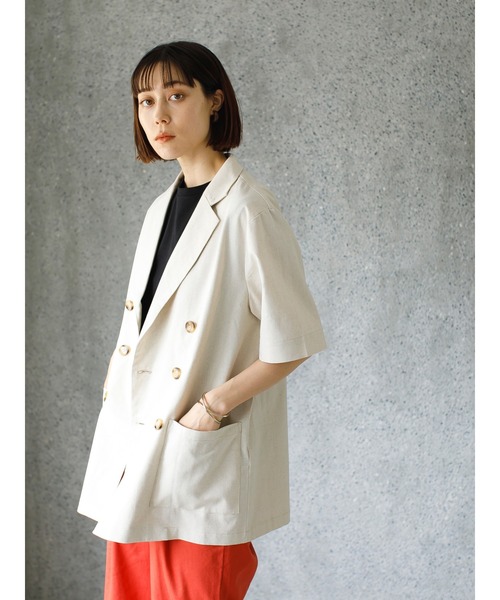 koe（コエ）の「リネン混ダブルジャケット＊（テーラードジャケット・レディース・ブラック/グレイッシュベージュ/ベージュ系その他・SMALL/MEDIUM）」の17枚目の写真