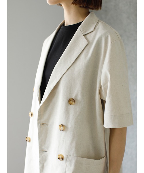 koe（コエ）の「リネン混ダブルジャケット＊（テーラードジャケット・レディース・ブラック/グレイッシュベージュ/ベージュ系その他・SMALL/MEDIUM）」の10枚目の写真