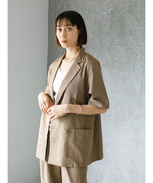 koe（コエ）の「リネン混ダブルジャケット＊（テーラードジャケット・レディース・ブラック/グレイッシュベージュ/ベージュ系その他・SMALL/MEDIUM）」の11枚目の写真