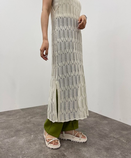 apres jour mignon(アプレジュールミニョン)の「透かし編みニットノースリワンピース【ZOZOTOWN限定アイテム】(ワンピース・レディース・マスタード/グリーン/ブラック/アイボリー・X-LARGE/フリー)」の8枚目の写真