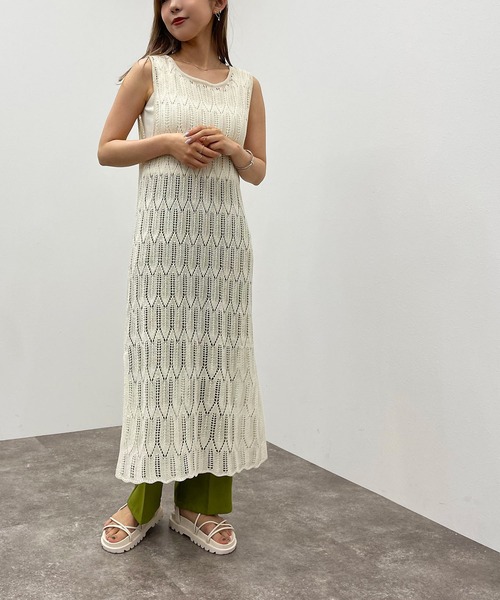 apres jour mignon(アプレジュールミニョン)の「透かし編みニットノースリワンピース【ZOZOTOWN限定アイテム】(ワンピース・レディース・マスタード/グリーン/ブラック/アイボリー・X-LARGE/フリー)」の12枚目の写真