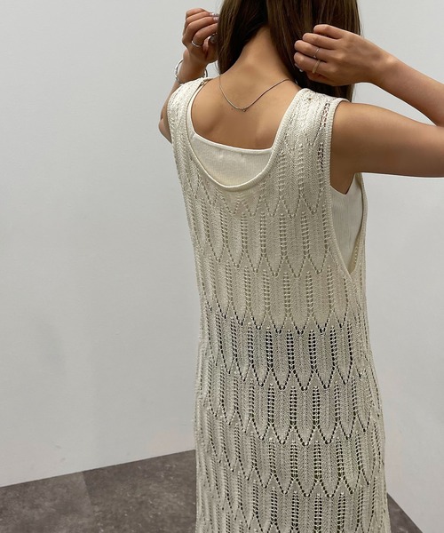 apres jour mignon(アプレジュールミニョン)の「透かし編みニットノースリワンピース【ZOZOTOWN限定アイテム】(ワンピース・レディース・マスタード/グリーン/ブラック/アイボリー・X-LARGE/フリー)」の6枚目の写真