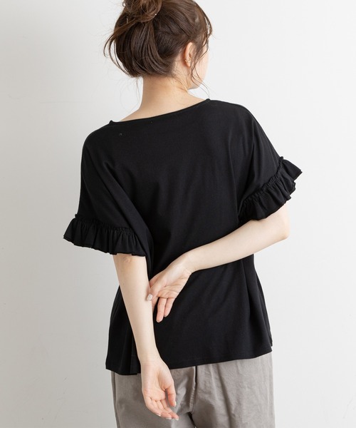 PUAL CE CIN（ピュアルセシン）の「【WEB限定・Du noir】機能素材袖フリルT（Tシャツ/カットソー・レディース・オフホワイト/ブルー系その他/グレイッシュベージュ/ブラック・FREE）」の3枚目の写真