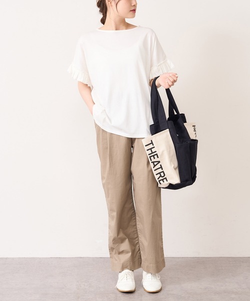 PUAL CE CIN（ピュアルセシン）の「【WEB限定・Du noir】機能素材袖フリルT（Tシャツ/カットソー・レディース・オフホワイト/ブルー系その他/グレイッシュベージュ/ブラック・FREE）」の16枚目の写真