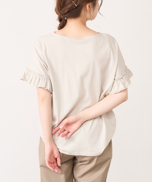 PUAL CE CIN（ピュアルセシン）の「【WEB限定・Du noir】機能素材袖フリルT（Tシャツ/カットソー・レディース・オフホワイト/ブルー系その他/グレイッシュベージュ/ブラック・FREE）」の6枚目の写真