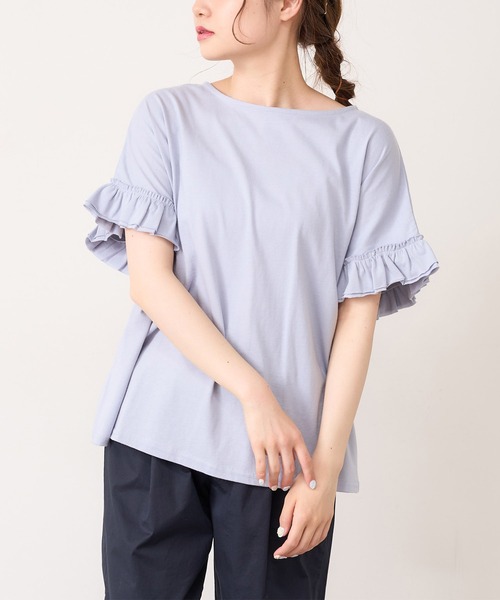 PUAL CE CIN（ピュアルセシン）の「【WEB限定・Du noir】機能素材袖フリルT（Tシャツ/カットソー・レディース・オフホワイト/ブルー系その他/グレイッシュベージュ/ブラック・FREE）」の7枚目の写真