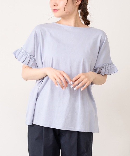 PUAL CE CIN（ピュアルセシン）の「【WEB限定・Du noir】機能素材袖フリルT（Tシャツ/カットソー・レディース・オフホワイト/ブルー系その他/グレイッシュベージュ/ブラック・FREE）」の10枚目の写真
