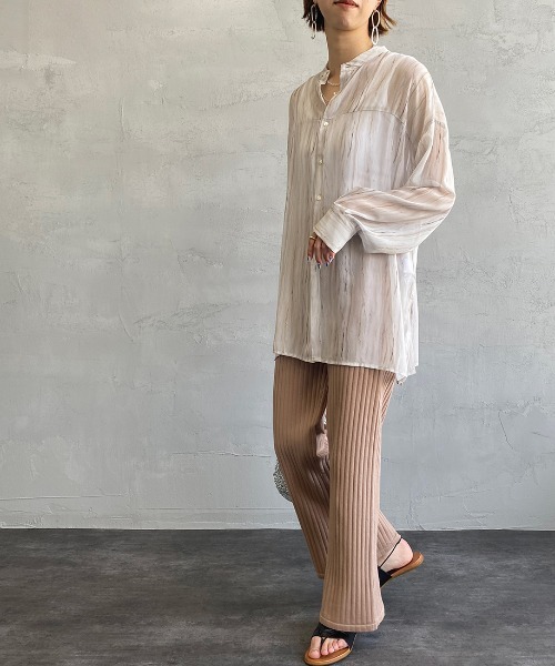 JF Ready Made（ジェイエフレディメイド）の「[Jf Ready Made/ジェイエフレディメイド] マーブル柄 バンドカラーシアーシャツ（シャツ/ブラウス・レディース・ベージュ/ブラック・F）」の22枚目の写真