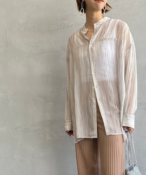 JF Ready Made（ジェイエフレディメイド）の「[Jf Ready Made/ジェイエフレディメイド] マーブル柄 バンドカラーシアーシャツ（シャツ/ブラウス・レディース・ベージュ/ブラック・F）」の17枚目の写真