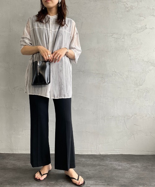 JF Ready Made（ジェイエフレディメイド）の「[Jf Ready Made/ジェイエフレディメイド] マーブル柄 バンドカラーシアーシャツ（シャツ/ブラウス・レディース・ベージュ/ブラック・F）」の10枚目の写真