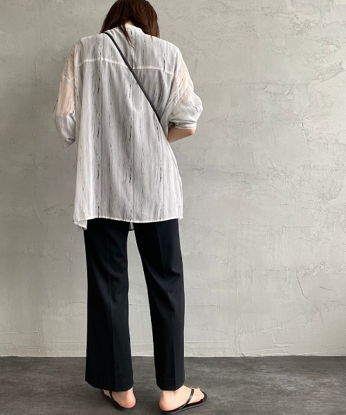 JF Ready Made（ジェイエフレディメイド）の「[Jf Ready Made/ジェイエフレディメイド] マーブル柄 バンドカラーシアーシャツ（シャツ/ブラウス・レディース・ベージュ/ブラック・F）」の9枚目の写真