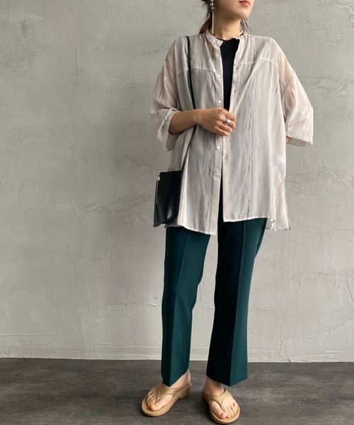 JF Ready Made（ジェイエフレディメイド）の「[Jf Ready Made/ジェイエフレディメイド] マーブル柄 バンドカラーシアーシャツ（シャツ/ブラウス・レディース・ベージュ/ブラック・F）」の19枚目の写真