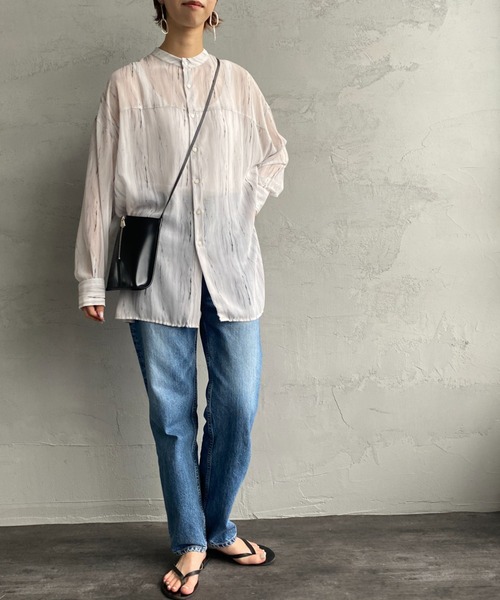 JF Ready Made（ジェイエフレディメイド）の「[Jf Ready Made/ジェイエフレディメイド] マーブル柄 バンドカラーシアーシャツ（シャツ/ブラウス・レディース・ベージュ/ブラック・F）」の13枚目の写真