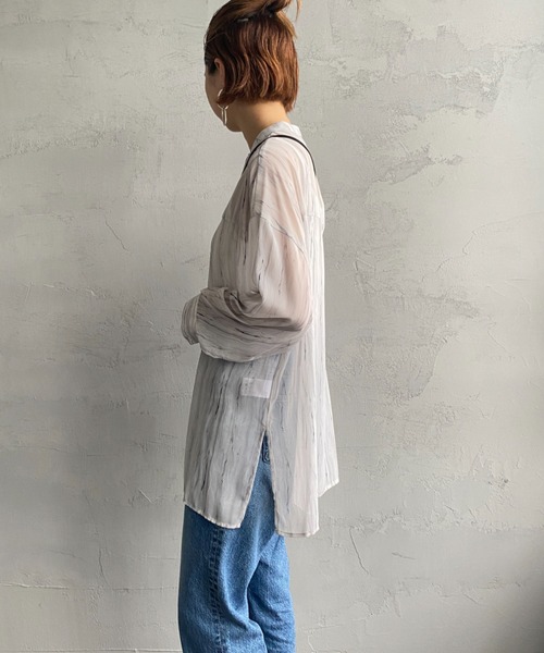 JF Ready Made（ジェイエフレディメイド）の「[Jf Ready Made/ジェイエフレディメイド] マーブル柄 バンドカラーシアーシャツ（シャツ/ブラウス・レディース・ベージュ/ブラック・F）」の15枚目の写真