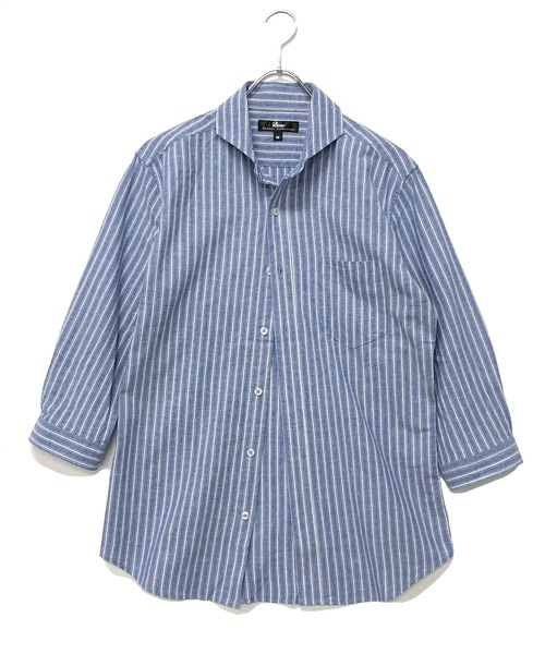 Beno(ビーノ)の「コットンリネン ストライプ ホリゾンタルカラー 7分袖シャツ(シャツ/ブラウス・メンズ・オフホワイト/ライトベージュ/ブルー・M/L/LL)」の10枚目の写真