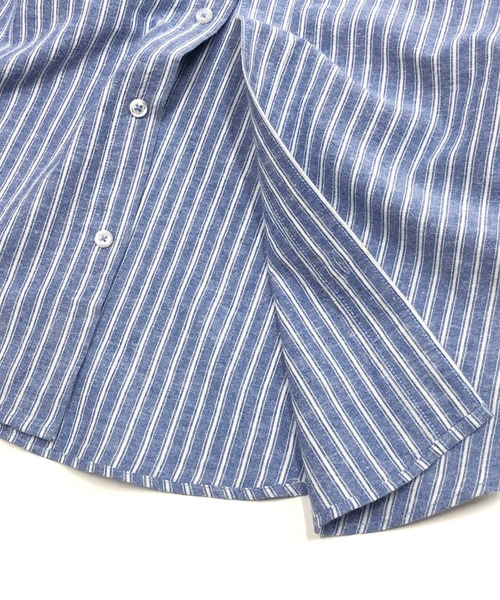 Beno(ビーノ)の「コットンリネン ストライプ ホリゾンタルカラー 7分袖シャツ(シャツ/ブラウス・メンズ・オフホワイト/ライトベージュ/ブルー・M/L/LL)」の15枚目の写真