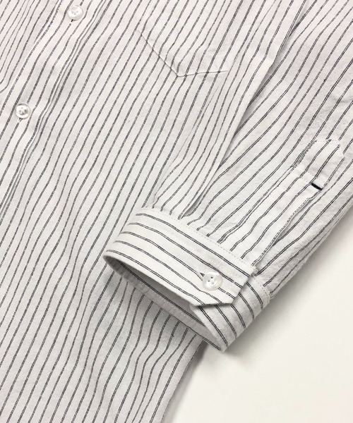 Beno(ビーノ)の「コットンリネン ストライプ ホリゾンタルカラー 7分袖シャツ(シャツ/ブラウス・メンズ・オフホワイト/ライトベージュ/ブルー・M/L/LL)」の13枚目の写真