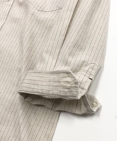 Beno(ビーノ)の「コットンリネン ストライプ ホリゾンタルカラー 7分袖シャツ(シャツ/ブラウス・メンズ・オフホワイト/ライトベージュ/ブルー・M/L/LL)」の14枚目の写真