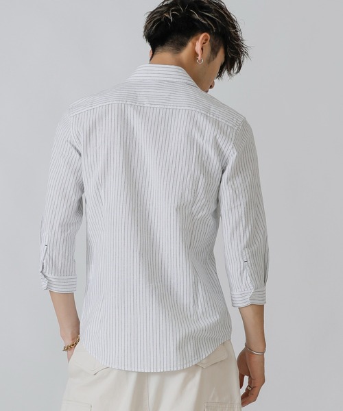 Beno(ビーノ)の「コットンリネン ストライプ ホリゾンタルカラー 7分袖シャツ(シャツ/ブラウス・メンズ・オフホワイト/ライトベージュ/ブルー・M/L/LL)」の20枚目の写真