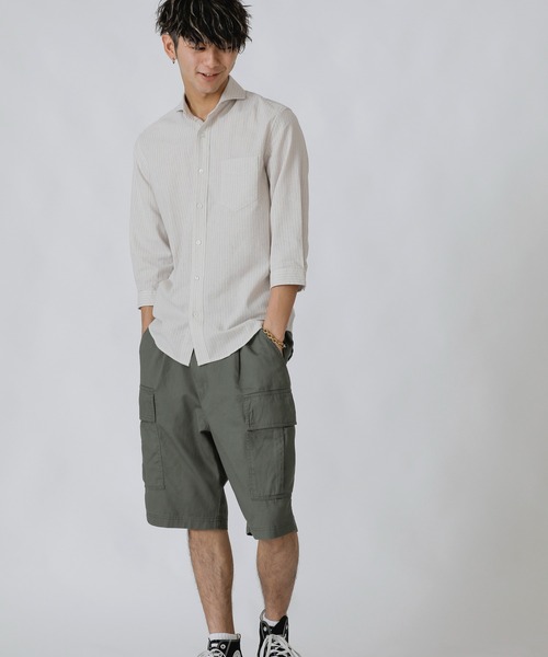 Beno(ビーノ)の「コットンリネン ストライプ ホリゾンタルカラー 7分袖シャツ(シャツ/ブラウス・メンズ・オフホワイト/ライトベージュ/ブルー・M/L/LL)」の22枚目の写真