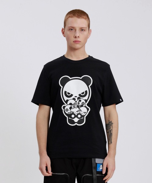 HIPANDA(ハイパンダ)の「HIPANDA ハイパンダ メンズ パンダファミリー ビッグプリント 半袖Tシャツ(Tシャツ/カットソー・メンズ・ブラック/ホワイト・MEDIUM/SMALL/X-LARGE/LARGE)」の2枚目の写真