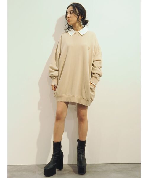 EVRIS（エヴリス）の「SUNNYピグメントオーバーサイズプルオーバー（スウェット・レディース・ブラック/ベージュ/パープル/グリーン/ボルドー・FREE）」の14枚目の写真