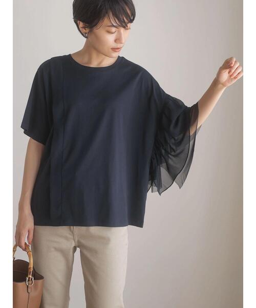 AMERICAN HOLIC(アメリカンホリック)の「ショルダーフリルカットプルオーバー(Tシャツ/カットソー・レディース・ネイビー/オフホワイト・L/M)」の3枚目の写真