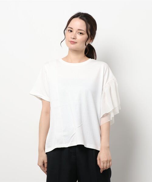 AMERICAN HOLIC(アメリカンホリック)の「ショルダーフリルカットプルオーバー(Tシャツ/カットソー・レディース・ネイビー/オフホワイト・L/M)」の4枚目の写真