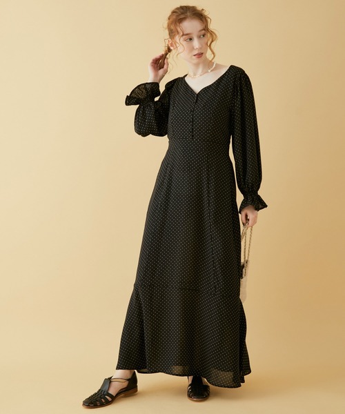 MADEMOISELLE ROPE'（マドモアゼル ロペ）の「【選べる3柄】パフスリーブマーメイドラインワンピース（ワンピース・レディース・ブラック/ミント/ピンク系その他2・38）」の22枚目の写真