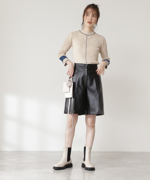 N.（N. Natural Beauty Basic）（エヌエヌナチュラルビューティーベーシック）の「◆フェイクレザーハーフパンツ（その他パンツ・レディース・ブラック/モカ・MEDIUM）」の14枚目の写真