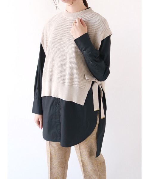 Te chichi（テチチ）の「サイドリボンショートニットベスト（ベスト・レディース・ベージュ/ネイビー/ブラウン・ﾌﾘ-）」の2枚目の写真