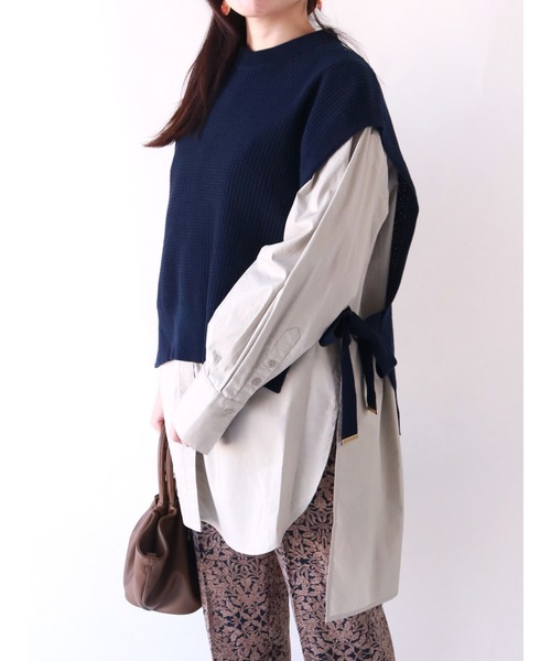 Te chichi（テチチ）の「サイドリボンショートニットベスト（ベスト・レディース・ベージュ/ネイビー/ブラウン・ﾌﾘ-）」の3枚目の写真