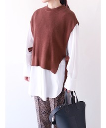 サイドリボンショートニットベスト