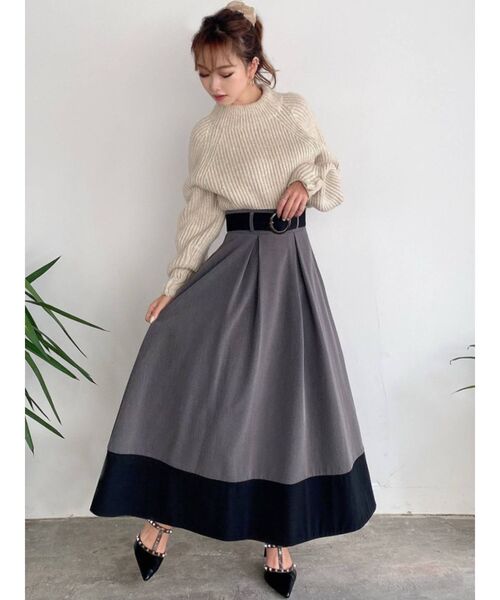 RESEXXY（リゼクシー）の「バイカラーフレアスカート（スカート・レディース・ブラック/ベージュ/ブラウン・FREE）」の4枚目の写真