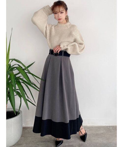 RESEXXY（リゼクシー）の「バイカラーフレアスカート（スカート・レディース・ブラック/ベージュ/ブラウン・FREE）」の5枚目の写真