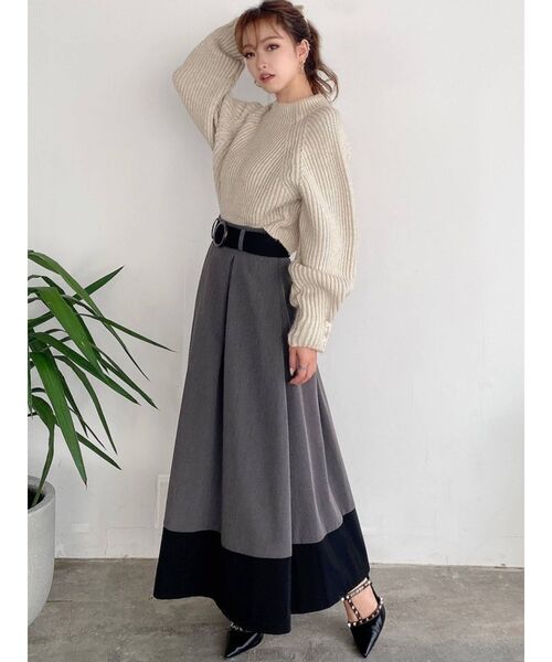 RESEXXY（リゼクシー）の「バイカラーフレアスカート（スカート・レディース・ブラック/ベージュ/ブラウン・FREE）」の9枚目の写真