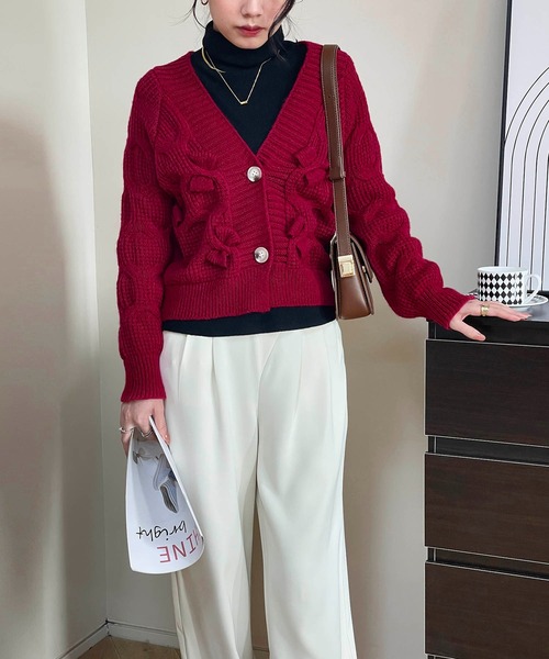 MAISON DE THERESE（メゾン ド テレーズ）の「長袖Vネック暖かいカーディガン（カーディガン/ボレロ・レディース・ホワイト/ピンク/グリーン/ブラック/ブルー/レッド・MEDIUM）」の6枚目の写真