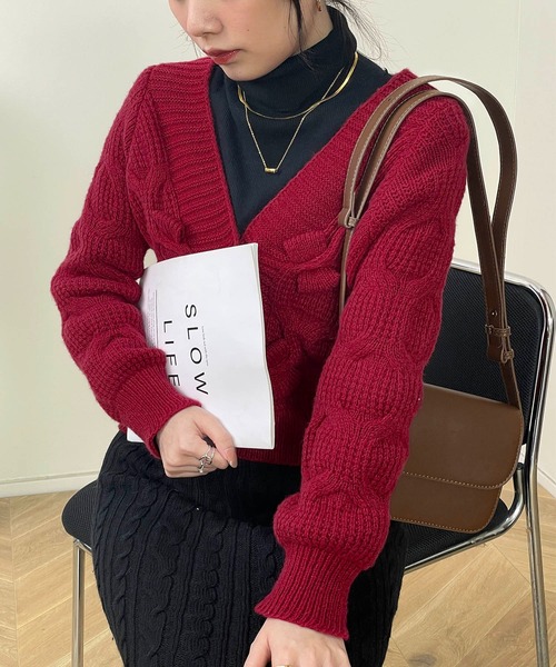 MAISON DE THERESE（メゾン ド テレーズ）の「長袖Vネック暖かいカーディガン（カーディガン/ボレロ・レディース・ホワイト/ピンク/グリーン/ブラック/ブルー/レッド・MEDIUM）」の10枚目の写真