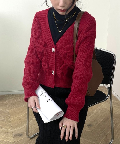 MAISON DE THERESE（メゾン ド テレーズ）の「長袖Vネック暖かいカーディガン（カーディガン/ボレロ・レディース・ホワイト/ピンク/グリーン/ブラック/ブルー/レッド・MEDIUM）」の9枚目の写真