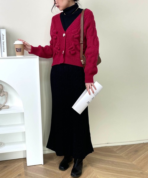 MAISON DE THERESE（メゾン ド テレーズ）の「長袖Vネック暖かいカーディガン（カーディガン/ボレロ・レディース・ホワイト/ピンク/グリーン/ブラック/ブルー/レッド・MEDIUM）」の15枚目の写真