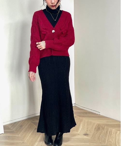 MAISON DE THERESE（メゾン ド テレーズ）の「長袖Vネック暖かいカーディガン（カーディガン/ボレロ・レディース・ホワイト/ピンク/グリーン/ブラック/ブルー/レッド・MEDIUM）」の14枚目の写真