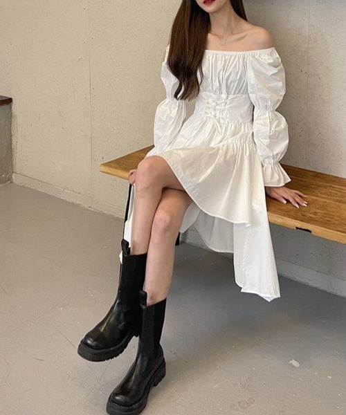 meJane(ミージェーン)の「コルセットベルトアシンメトリーワンピース(ワンピース・レディース・ホワイト/ブラック・FREE)」の13枚目の写真