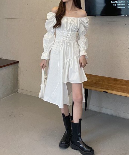 meJane(ミージェーン)の「コルセットベルトアシンメトリーワンピース(ワンピース・レディース・ホワイト/ブラック・FREE)」の8枚目の写真