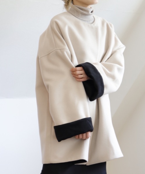 UNFIELD(アンフィールド)の「【UNFIELD ノーカラーショートコート】(その他アウター・レディース・ブラック/アイボリー・FREE)」の8枚目の写真