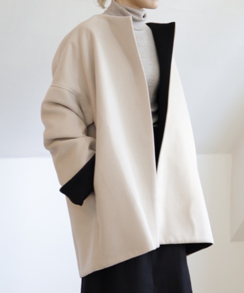 UNFIELD(アンフィールド)の「【UNFIELD ノーカラーショートコート】(その他アウター・レディース・ブラック/アイボリー・FREE)」の12枚目の写真
