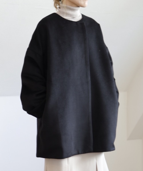 UNFIELD(アンフィールド)の「【UNFIELD ノーカラーショートコート】(その他アウター・レディース・ブラック/アイボリー・FREE)」の14枚目の写真