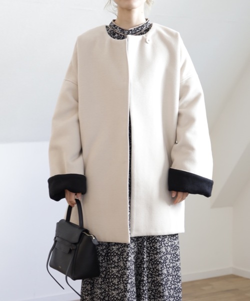 UNFIELD(アンフィールド)の「【UNFIELD ノーカラーショートコート】(その他アウター・レディース・ブラック/アイボリー・FREE)」の22枚目の写真