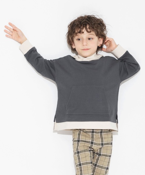 BRANSHES(ブランシェス)の「【重ね着風】プルパーカー(パーカー・キッズ・チャコールグレー/ブルーグレー/マスタード・140/150/110/120/130/100/90)」の8枚目の写真