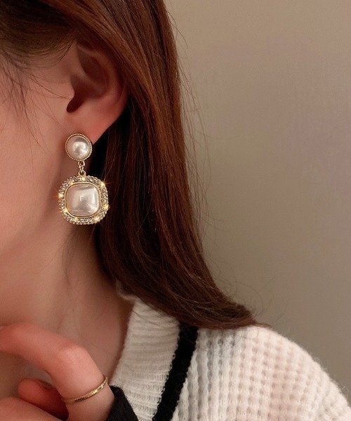 LAC-VERT（ラック・ヴェール）の「レトロスクエアパールイヤリング（イヤリング・レディース・ゴールド・FREE）」の9枚目の写真