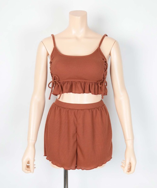 SEA DRESS（シードレス）の「ワッフル素材レースアップビキニ/水着セット（水着・レディース・アイボリー/テラコッタ/ブラック/ブルー/ライトブラウン・S/M/L/LL）」の13枚目の写真